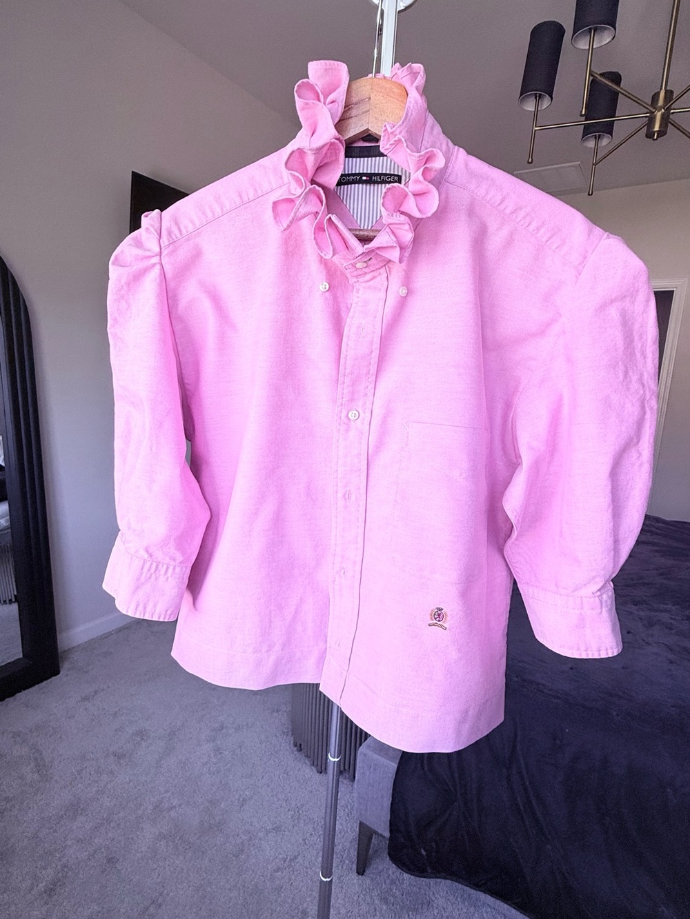 Memorial Day & 4th of July Pink Ruffle Collar Upcycled Shirt - Picture 13 of 15